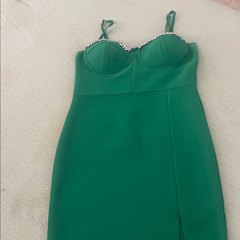Green Dress with Embellished Neckline
